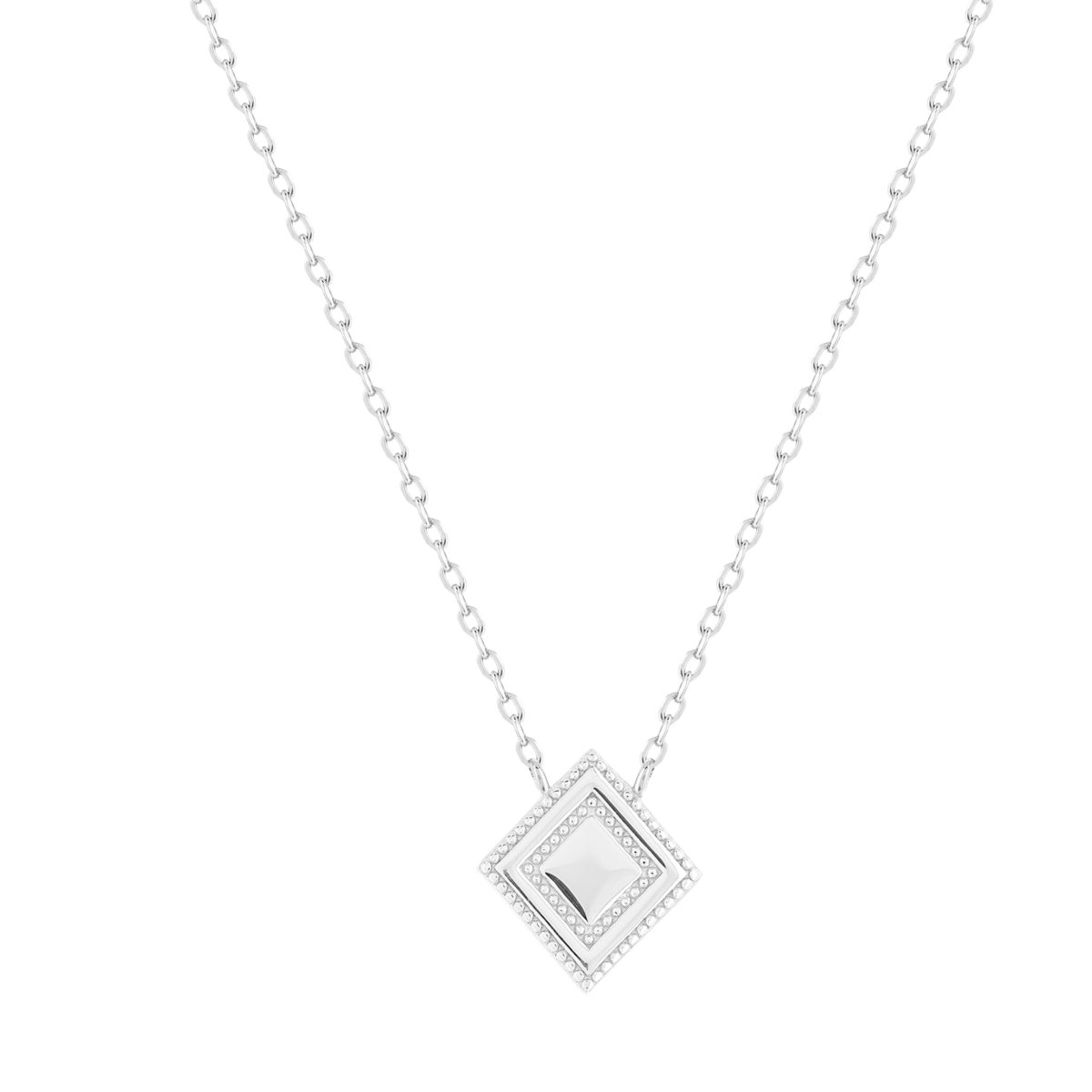 Collier argent 925, motif losange perlé 45 cm