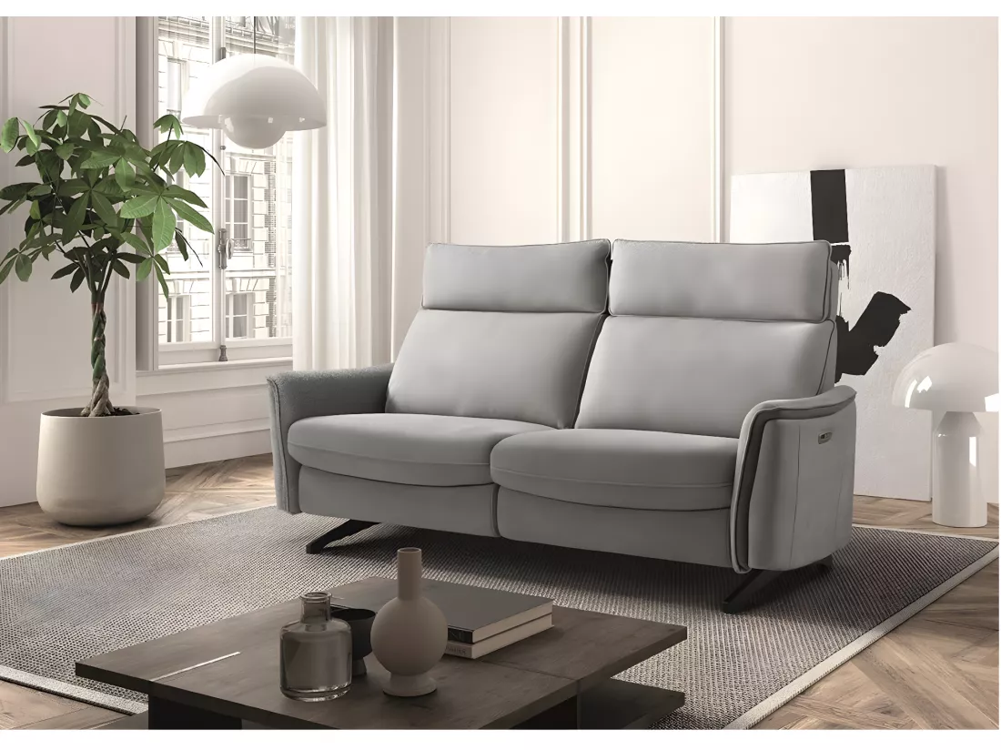 Canapé de relaxation électrique tissu chiné Riloza-Couleur Gris clair-3 places relax électrique