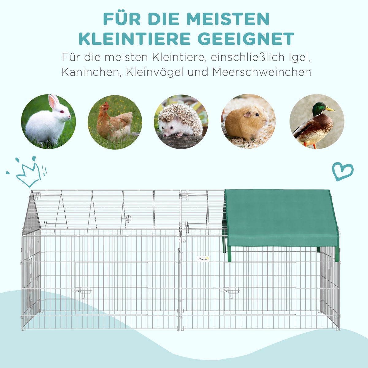 PawHut Outdoor Enclosure, kleine dierenverblijf, 220 x 103 x 103 cm, staal, groen