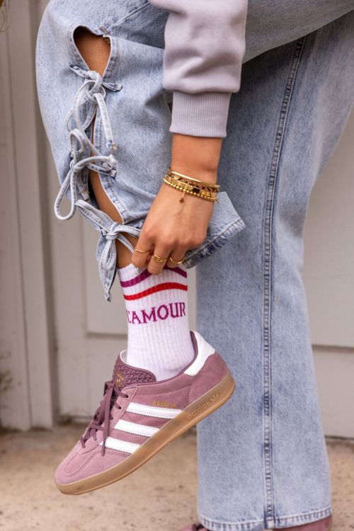 Witte sokken sport met roze l'amour