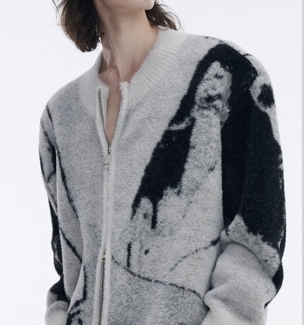 Double White - Cardigan met rits en patroon en afhangende schouders