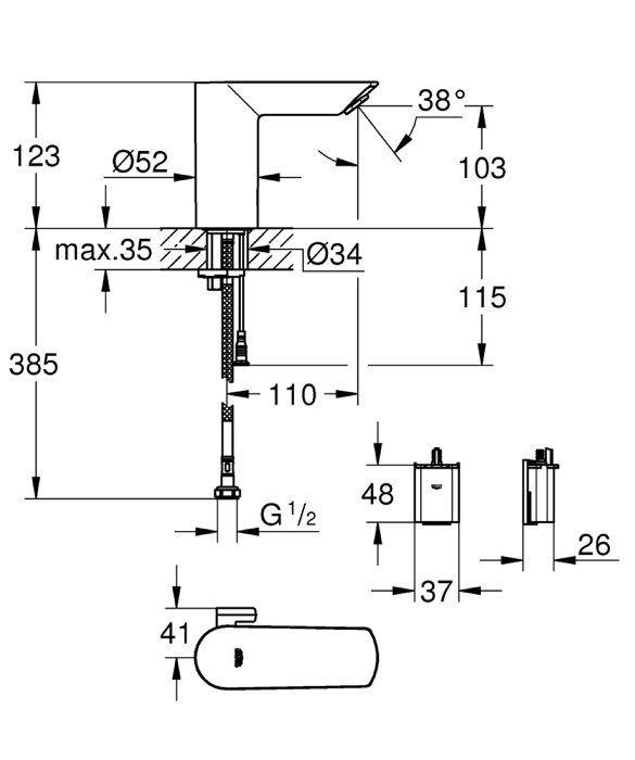 Grohe Bau Cosmo E håndvaskarmatur m/sensor
