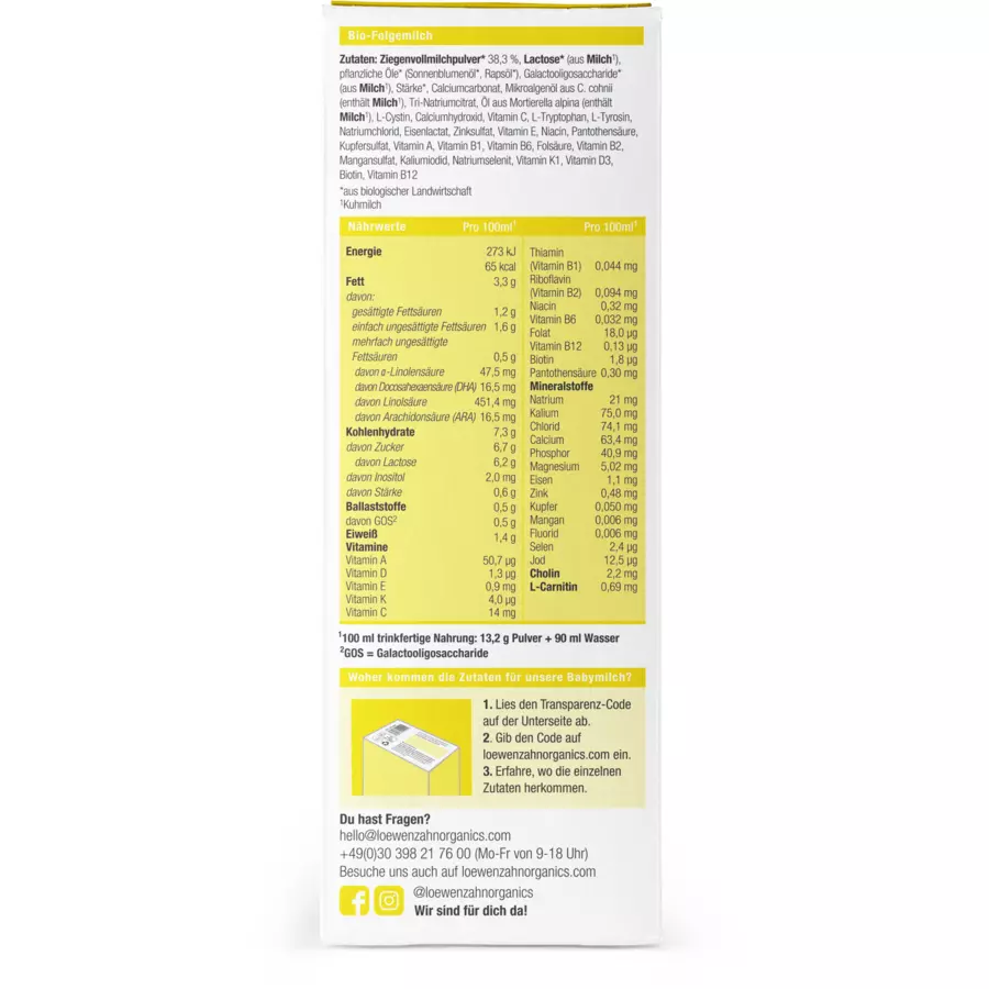 löwenzahn organics Bio Folgemilch 2 auf Ziegenmilchbasis 500 g ab dem 6+ Monat