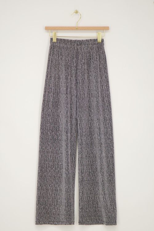 Zilverkleurige wide leg broek met strass steentjes