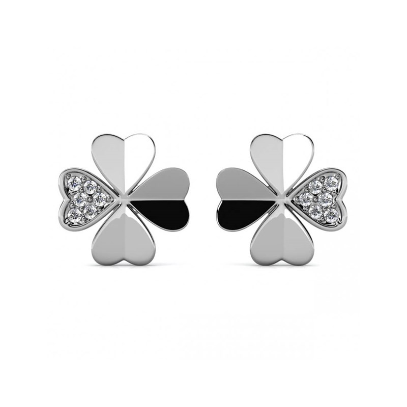 Boucles d'oreilles Clover Petal - Argenté et Cristal