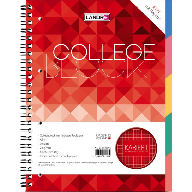 Cahier à spirale A4 avec intercalaires 'Collège' Landré