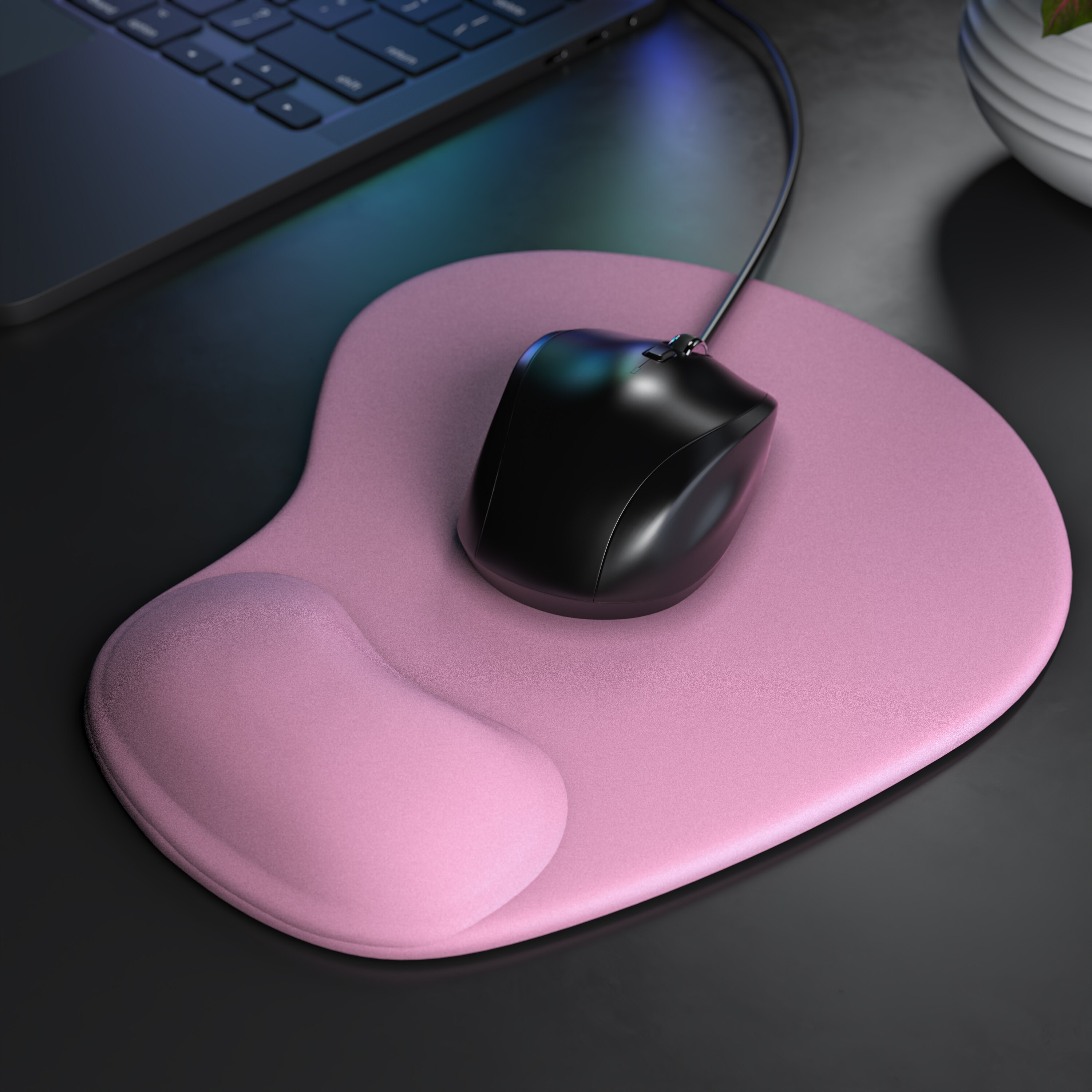 CSL Mauspad mit Gelkissen & Handgelenkauflage, Komfort Office Mousepad, dunkelrosa