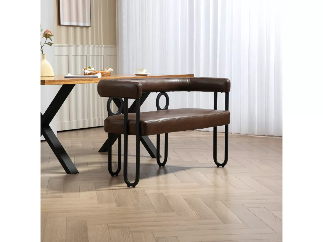 Haobosic - Canapé Double en PU Cuir Brun Foncé avec Dossier Arrondi, Cadre Métallique Robuste, Design Moderne et Élégant, Capacité de 250 kg