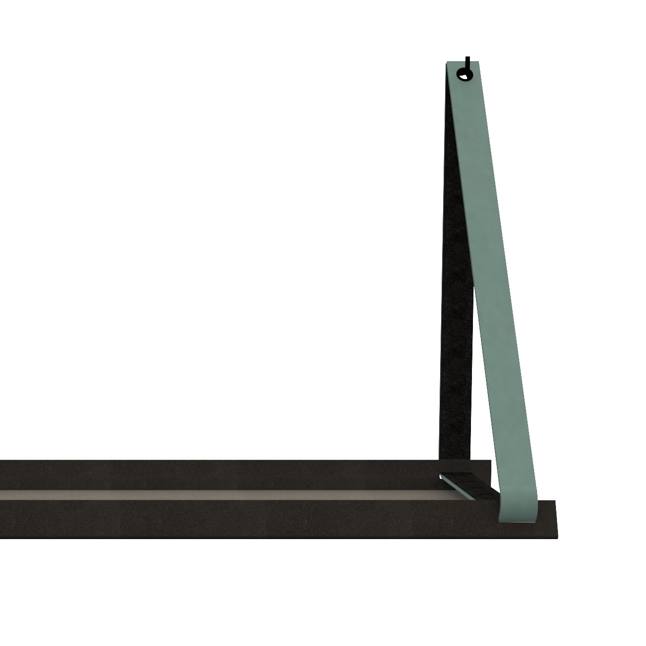 Stalen wandplank 70x20cm - incl. leren plankdragers Stalen wandplank met leren plankdragers - Vaalgroen