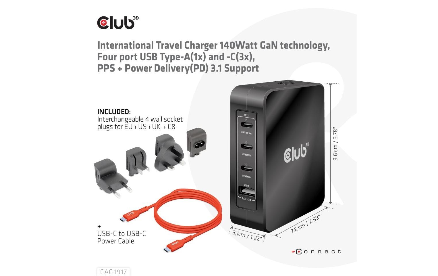 USB-Wandladegerät CAC-1917Kompakter USB-Ladeadapter mit PowerDelivery und GaN-Technologie