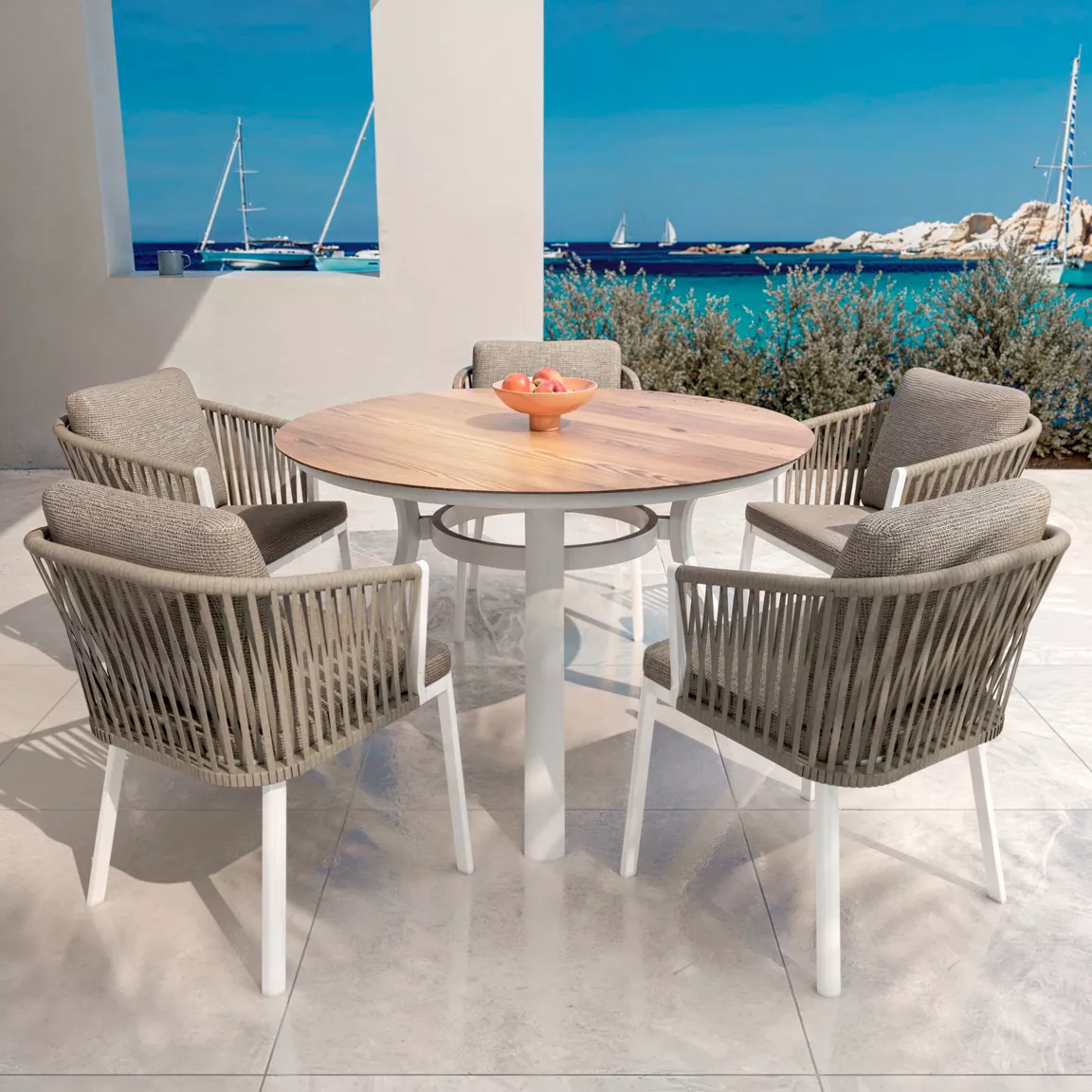 Table de jardin ronde en aluminium 6 places (D120 cm) Amalfi Blanc
