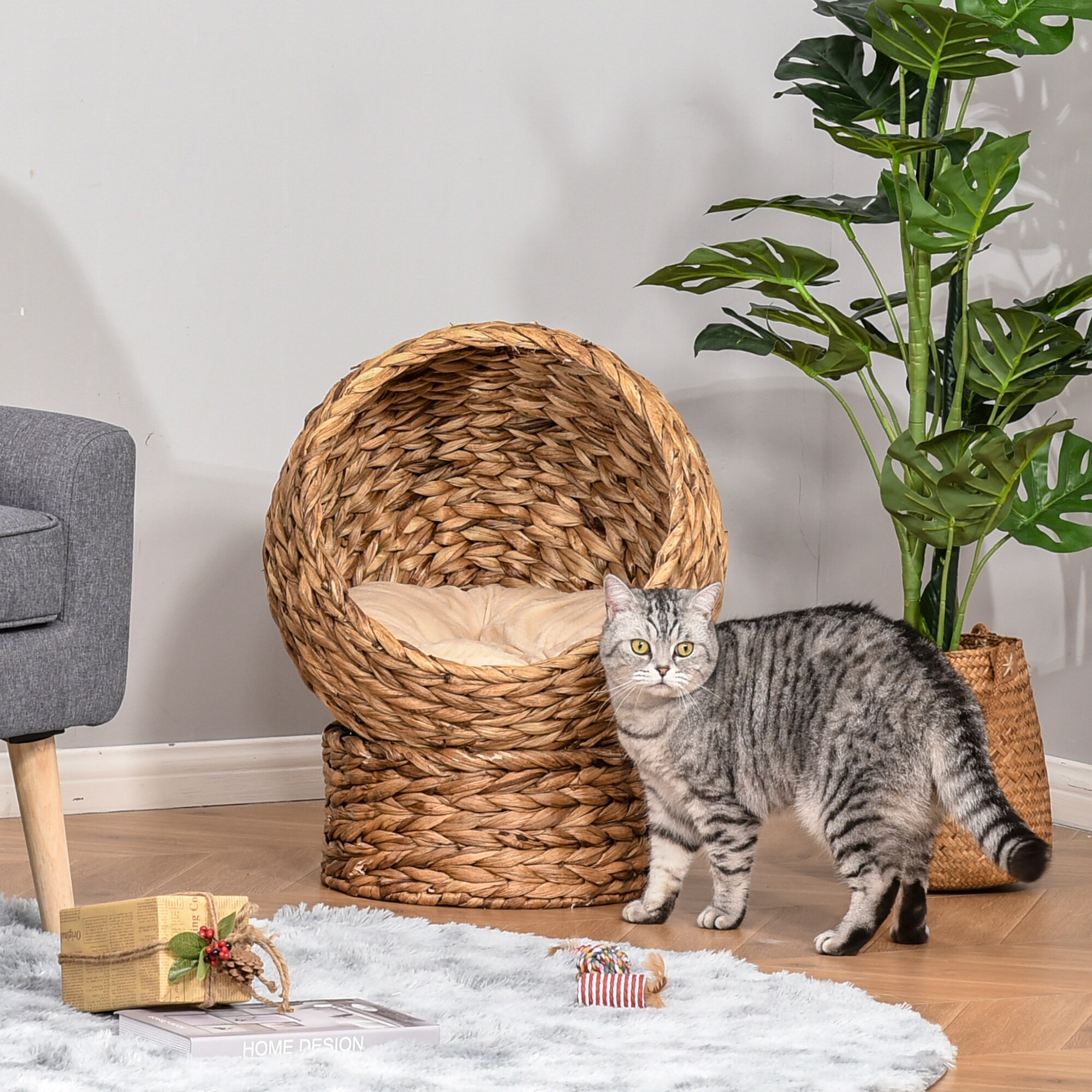 PawHut Katzenhaus aus Rattangeflecht 50 x 42 x 60 cm (BxTxH)