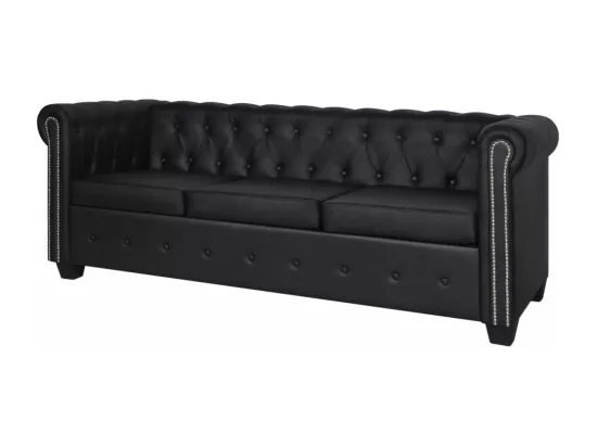 NETTLIFE Canapé Chesterfield à 3 places cuir synthétique noir