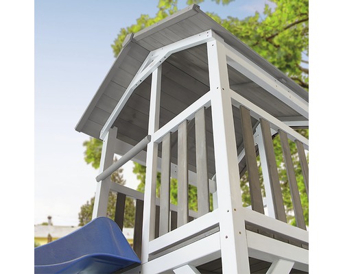 Speeltoren Beach Tower, hout, blauw, met dubbele schommel