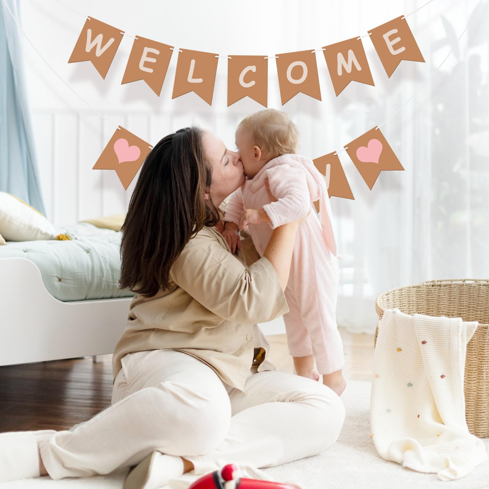 (485cm) Baby Shower Girlande Welcome Baby Gender Reveal Party Dekoration - Rosa