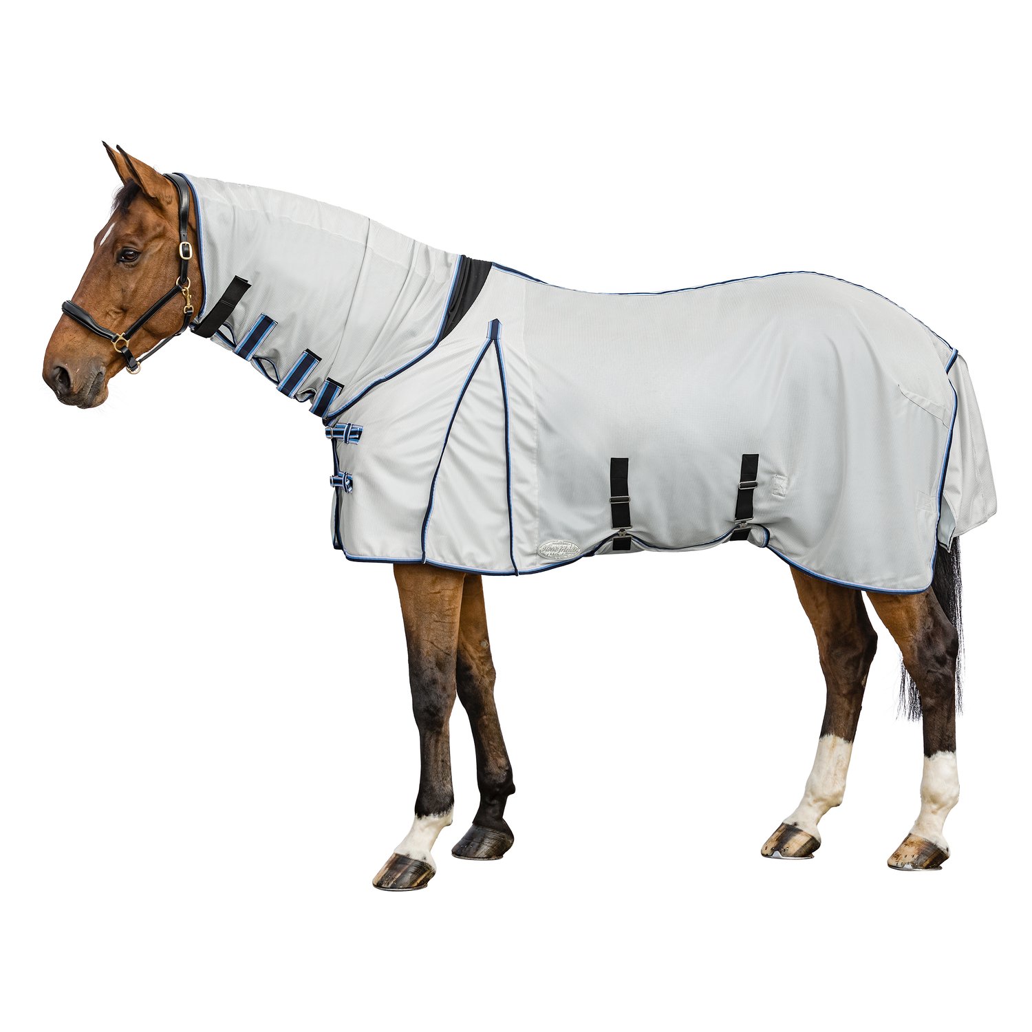 Horse-friends Fliegendecke mit elastischem Einsatz  - silber/blau