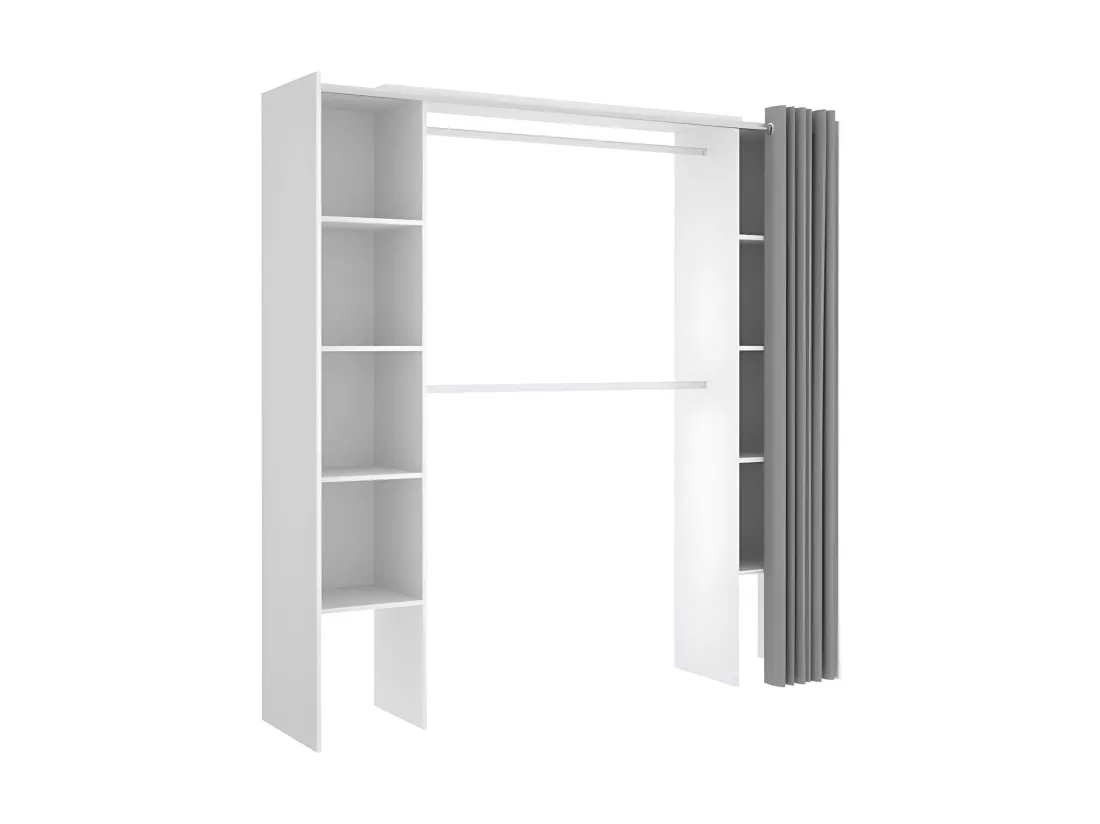 Dressing extensible DORIAN avec rideau - L110/180 cm - Coloris : Blanc et gris