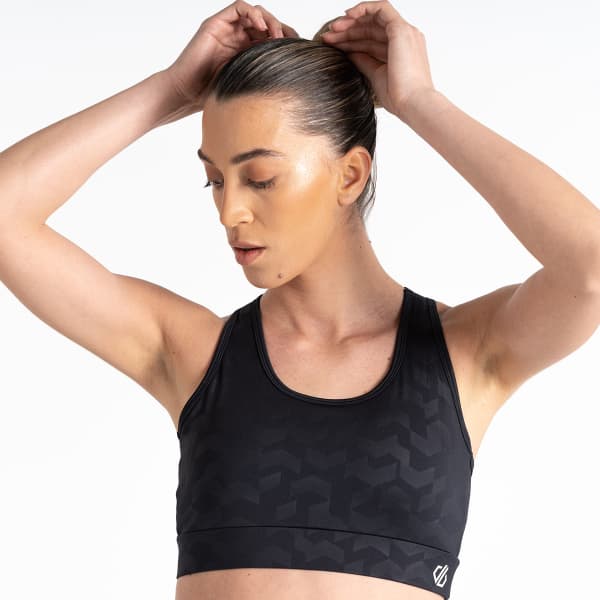 Brassière running DARE 2B SWIFT BRA BLACK CHEVRON PRINT