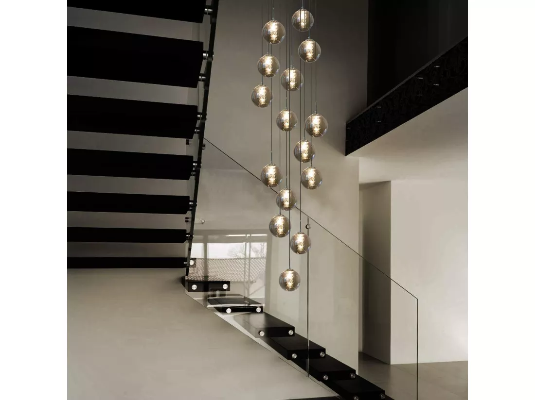 NETTLIFE Suspension Hauteur réglable table à manger Suspension en verre -Lampe suspendue Cage d'escalier Moderne Lustre à 15 flammes de