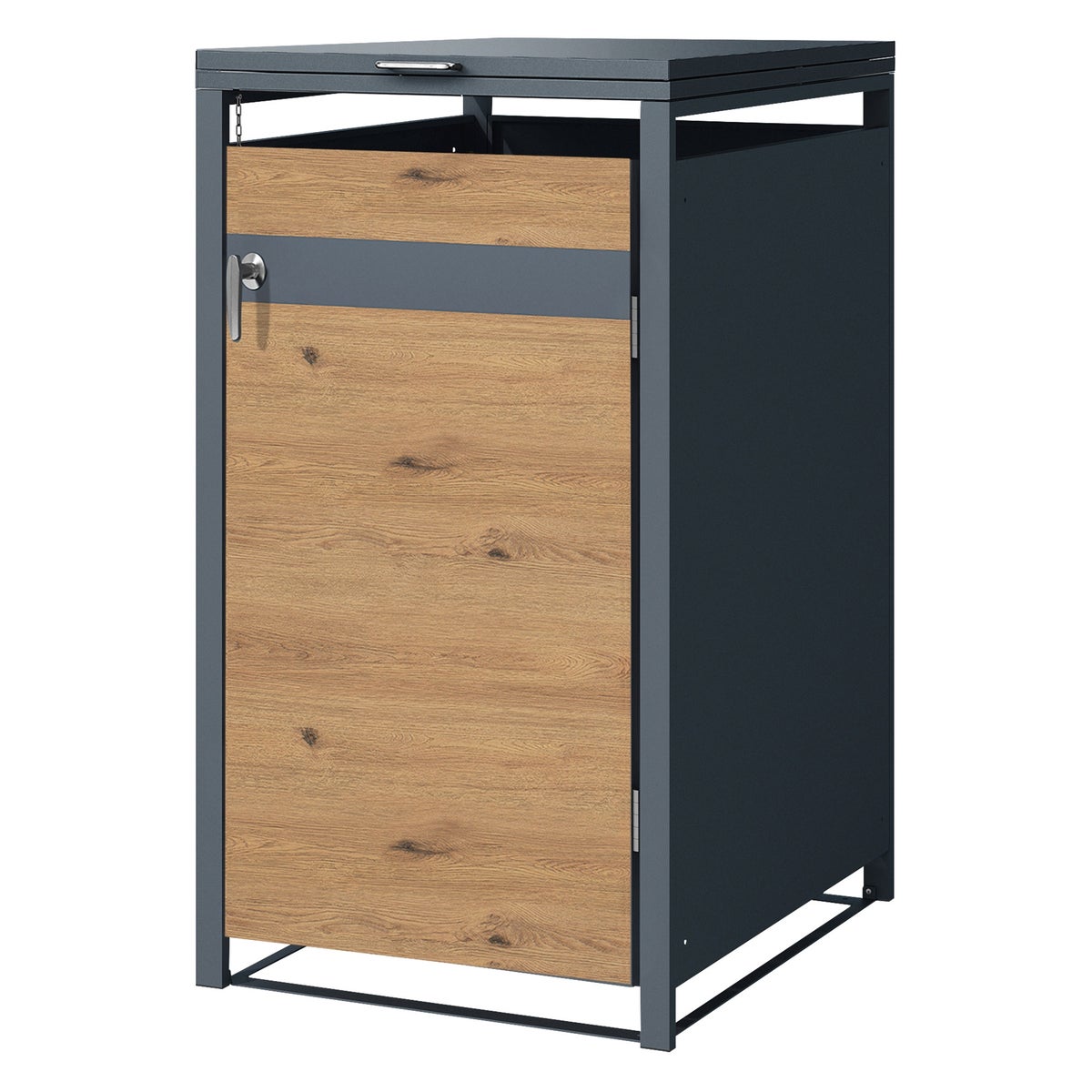ML-Design Enkele Bak Opbergkast voor 1 Bak (240L) 68x80x116,3cm Antraciet Eiken Look, Staal, Weerbestendig, Afsluitbare Bakdeksel met Scharnierend Deksel/Deur, Bakbox, Bakcontainer, Bakdeksel