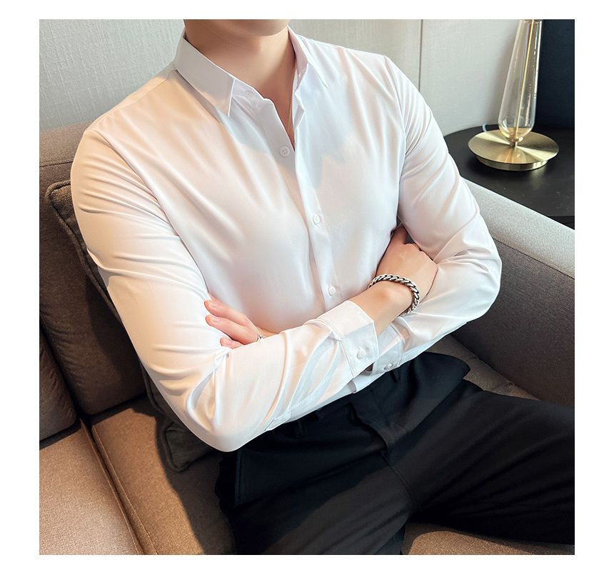 Sherina - Slim-fit overhemd met lange mouwen en effen fleecevoering