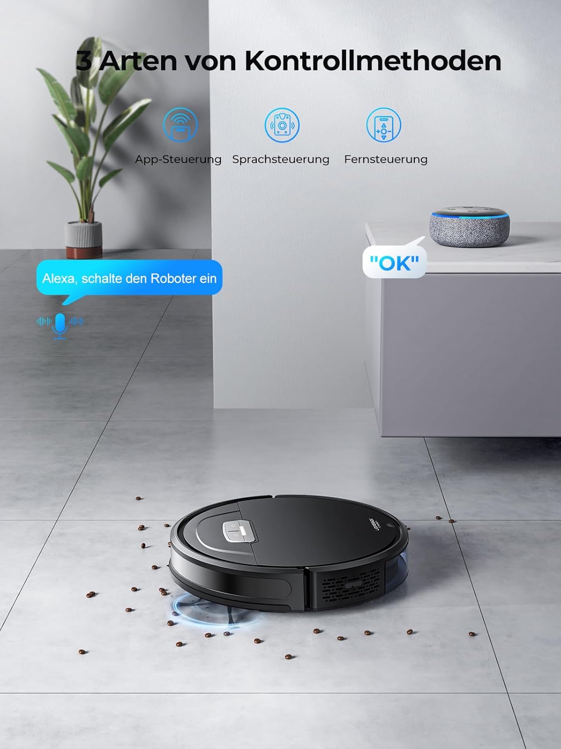 Laresar Clean Saugroboter mit Wischfunktion,4500Pa Saugroboter für einfache Reinigung,3 in 1 Staubsauger Roboter mit Fernbedienung,180 Minuten Laufzeit,Ideal für Tierhaare,Teppich,Hartboden