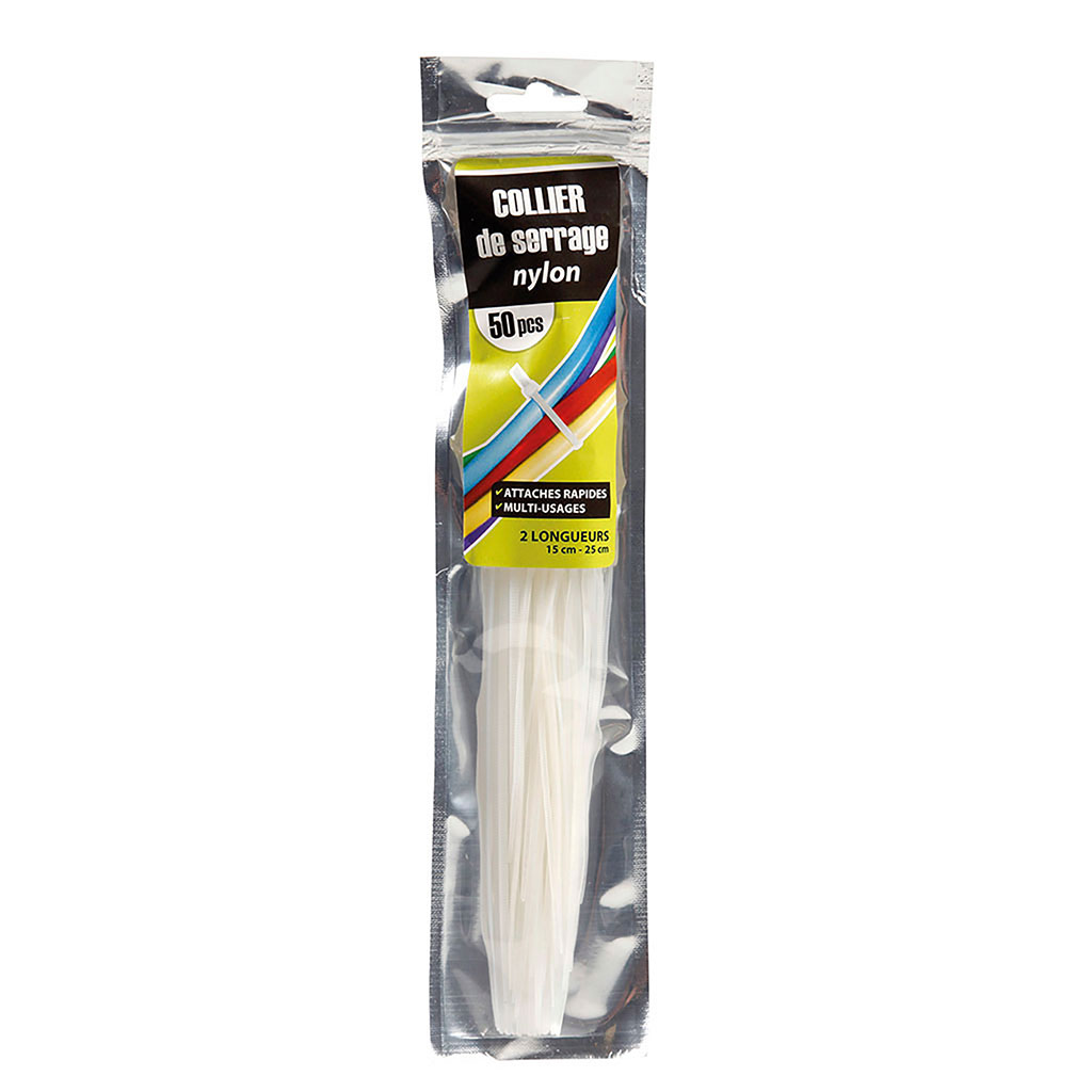 Lot de 50 colliers de serrage nylon 150 et 250mm