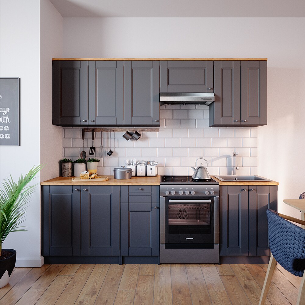 VICCO Küchenzeile Bergamo 240cm Landhaus Küche Einbauküche Küchenblock grau