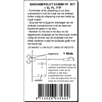 ATZ Insteekslot badkamerslot/wc-slot met witte voorplaat Doorn 50mm