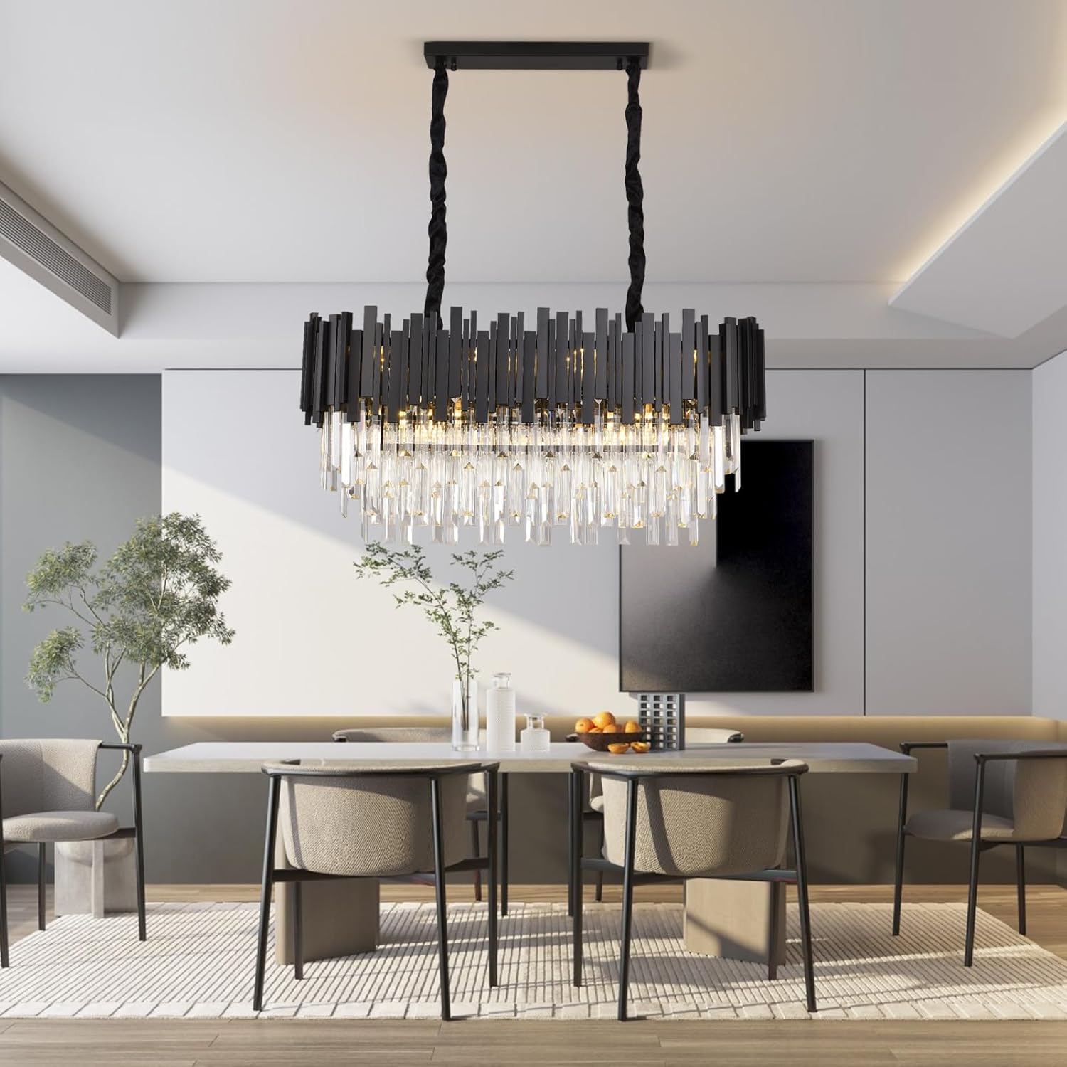 Modern Kronleuchter Kristall Leuchte,Luxus Hängeleuchte Kristall Lampe,Quadratischen Kronleuchte,10xE14 Lichter für Esszimmer, Küche, Wohnzimmer, Schlafzimmer, Flur, Café,Bar(80*30 Cm Schwarz)