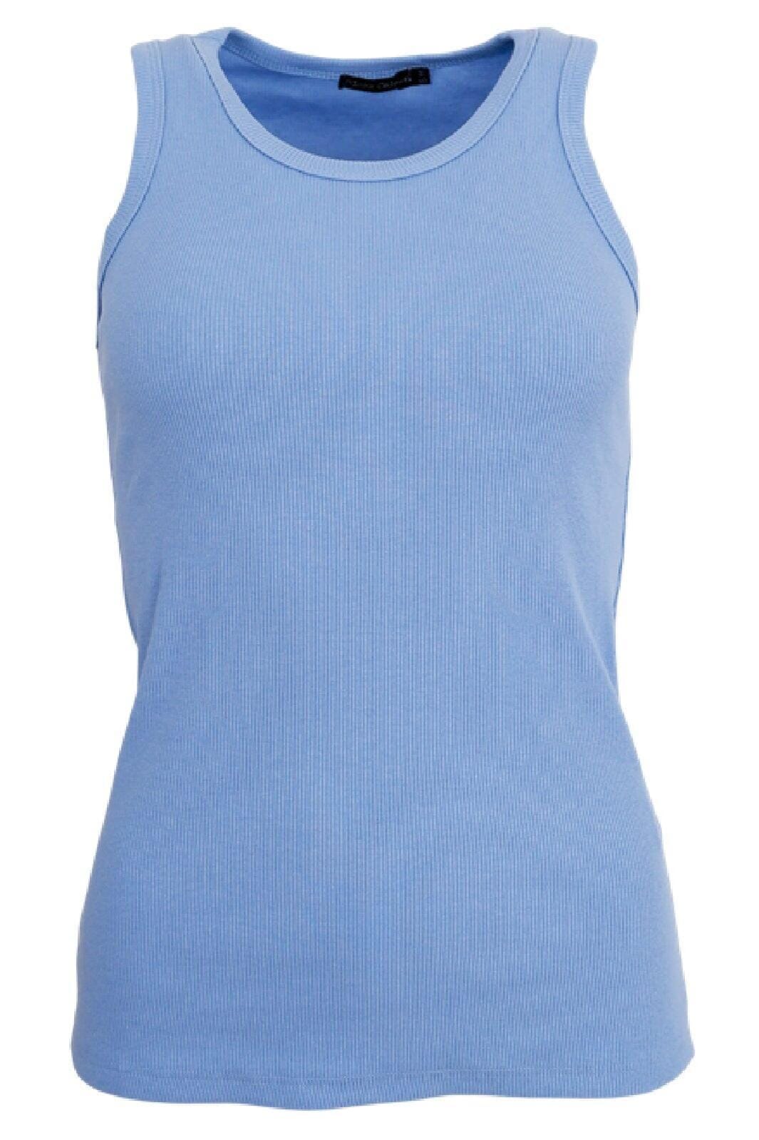 Black Colour Bcena Rib Tank Top lt blue