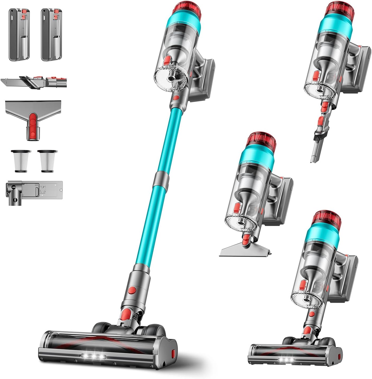 60000Pa/600W Akku Staubsauger Kabellos 75Mins Laufzeit, Wandmontierte Ladestation, Akkustaubsauger Cordless Vacuum Cleaner mit Smart Display Anti-Verhedderung-Bürste für Teppich Hartboden Tierhaare