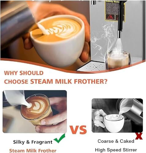 Milchaufschäumer, 1450 W, Dampfmaschine mit 800 ml abnehmbarem Tank, einstellbare Temperatur 40 °C bis 90 °C, für Cafés und Milchteeläden
