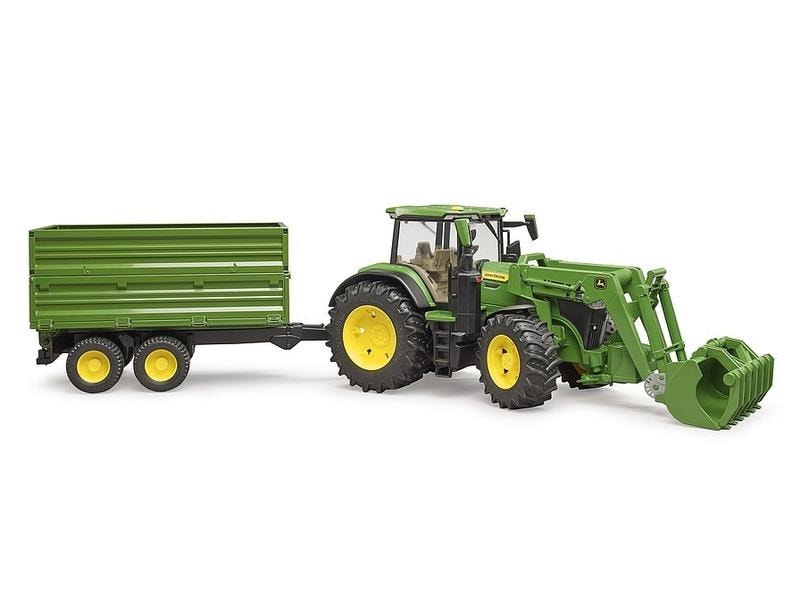 Bruder Spielwaren Landwirtschaftsfahrzeug John Deere 7R 350 Mit Frontlader und Tandemachs-Transportanhänger