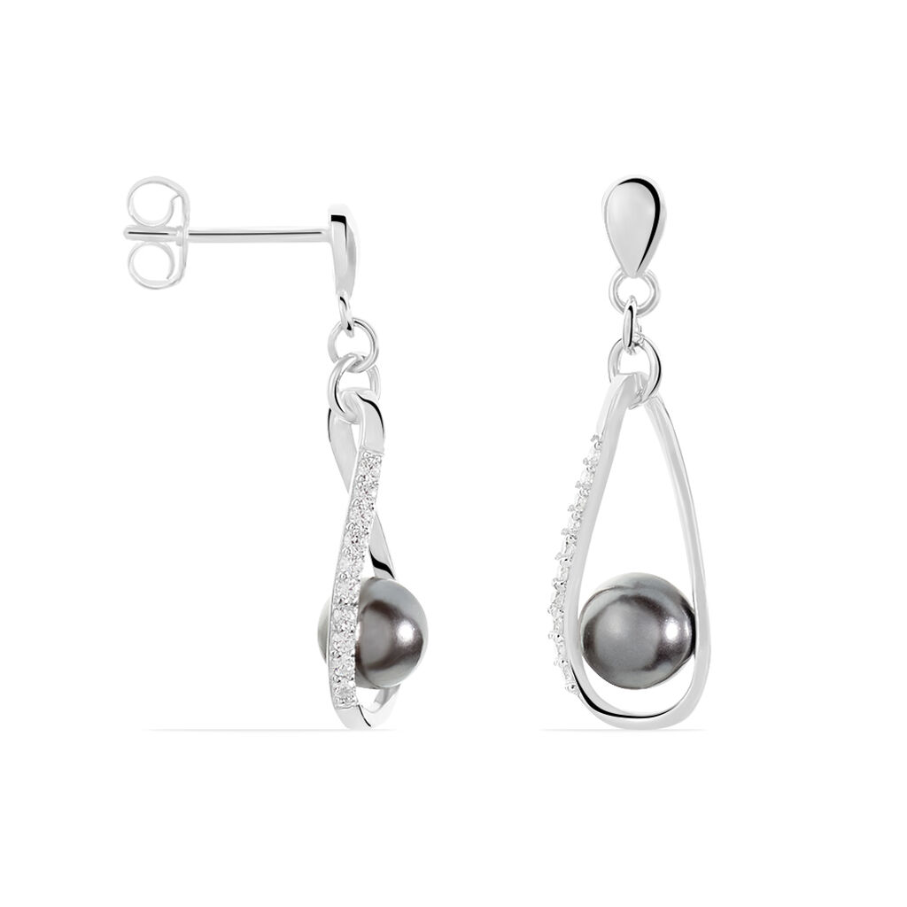 Boucles D'oreilles Pendantes Polynesie Argent  Perle D'imitation Oxyde