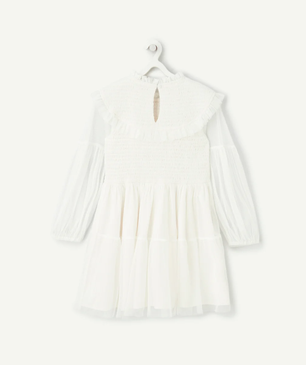 ROBE BLANCHE FILLE EN TULLE AVEC DÉTAILS COULEUR ARGENTÉE ET VOLANTS