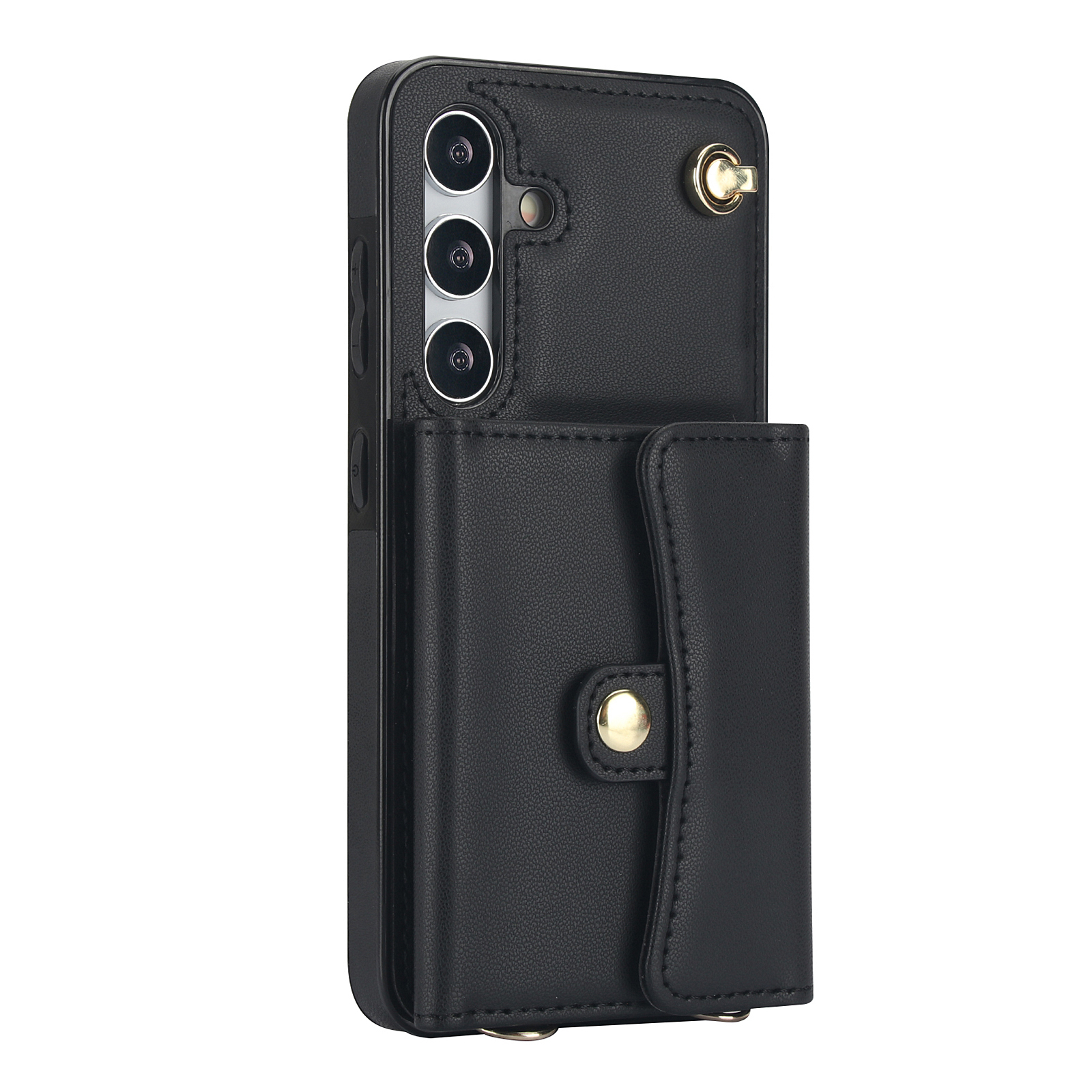 Samsung Galaxy S24 Necklace Leder Schutz Hülle mit Kartenfach   Handykette (140cm) - Schwarz