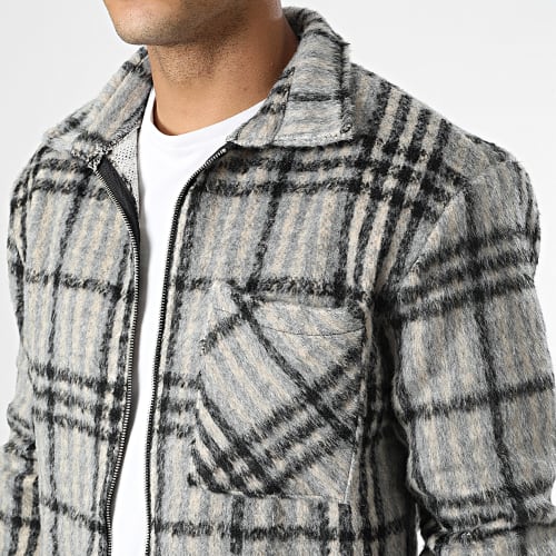 Veste Zippée à Carreaux Gris