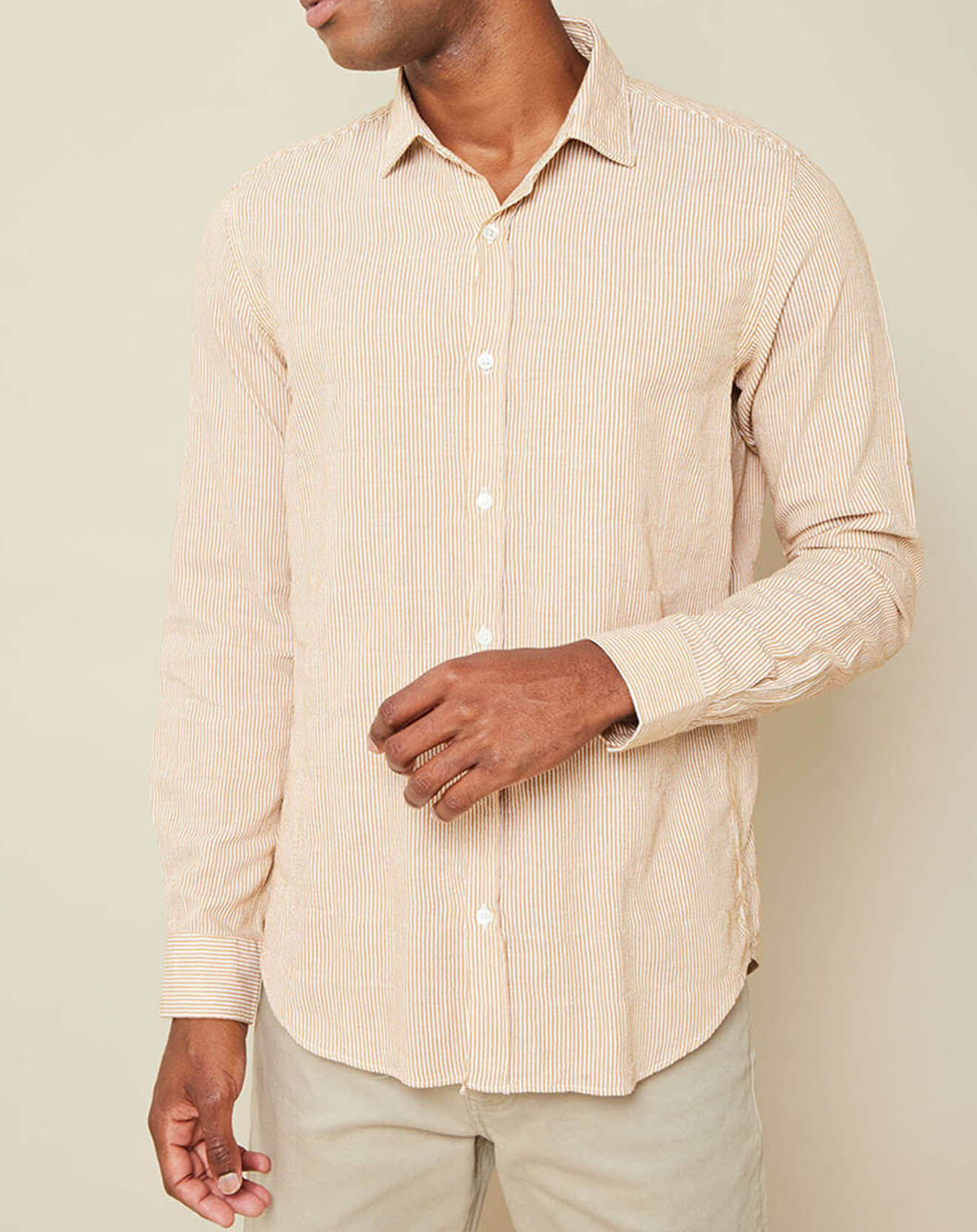 Hartford Chemise Slim Fit Sammy à rayures moutarde/blanc