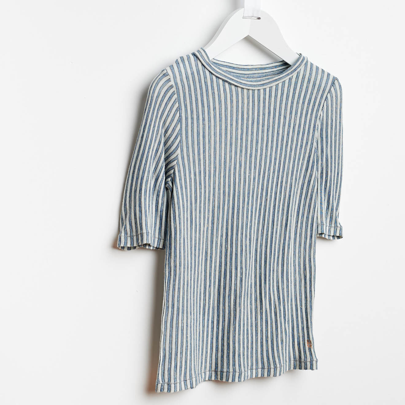 Bellerose T-Shirt Camel en Coton & Lin mélangé rayé gris/blanc