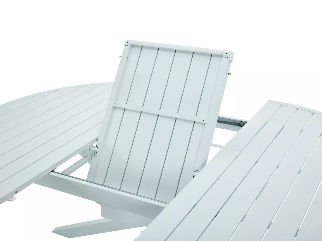 Salle à manger de jardin en aluminium : une table extensible L.150/200 cm et 6 fauteuils empilables - Gris clair et blanc - YOHA de MYLIA