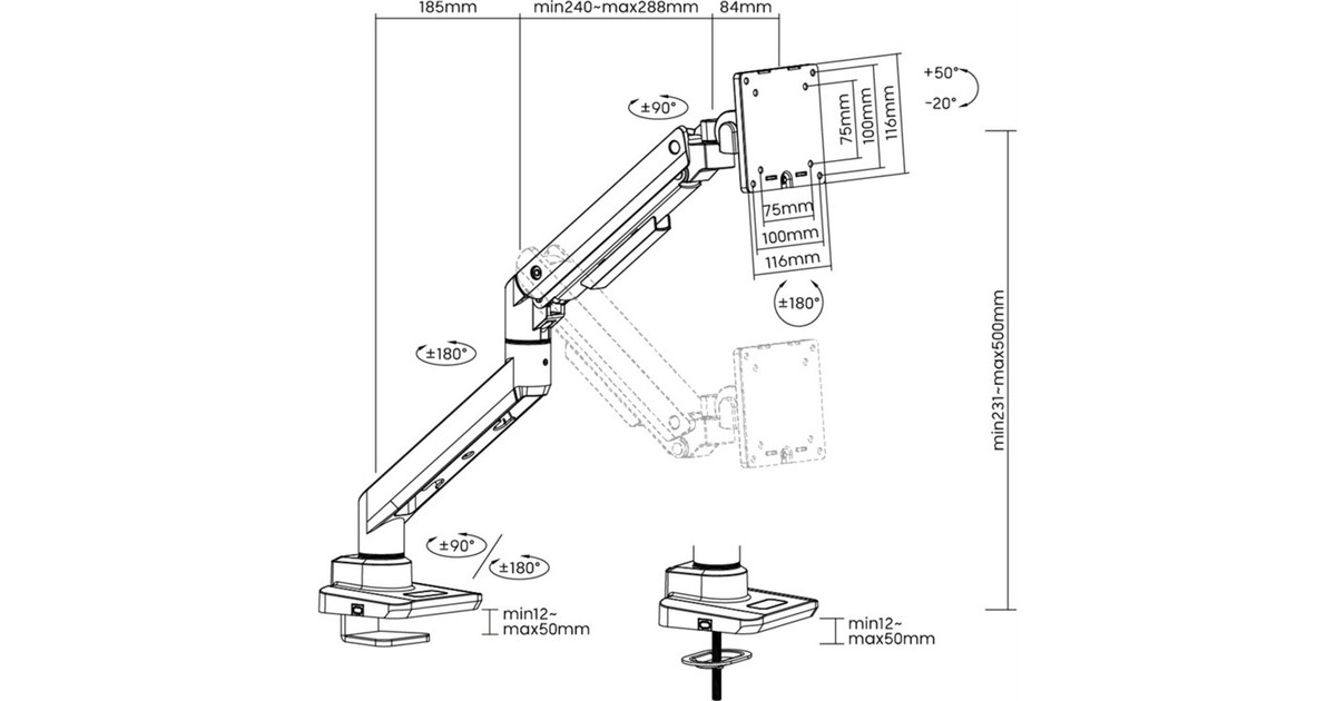 goobaySingle Monitor Mount Gaming, 17 tot 49 inch monitorarm  (Zwart)