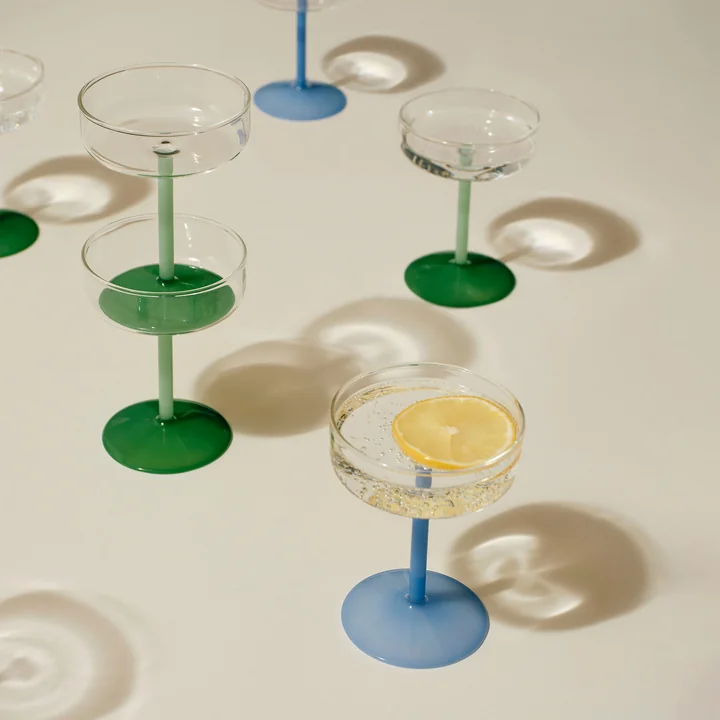 HAY - Tint Cocktailschale, klar / jade light blue (2er-Set)