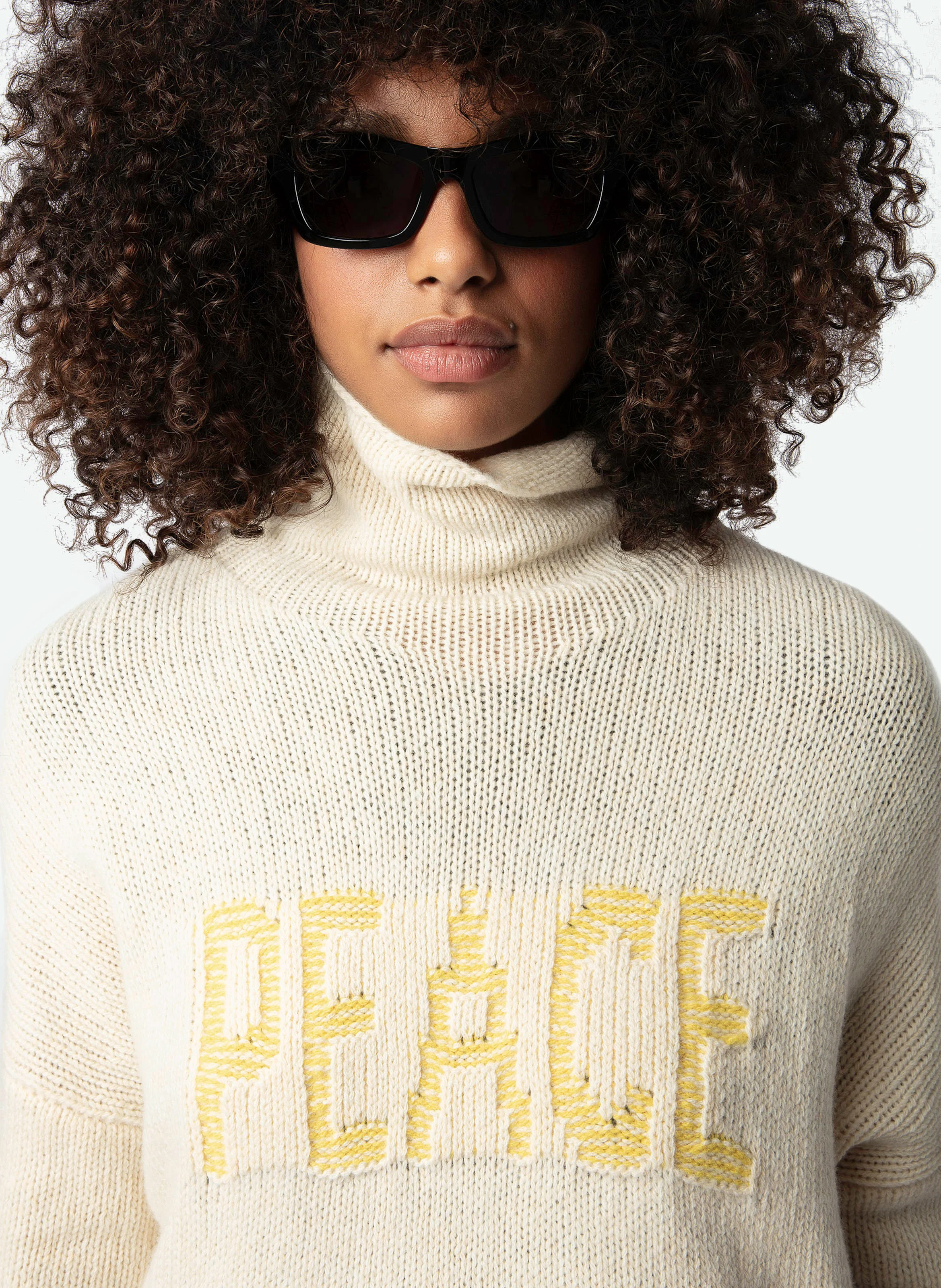 ALMY - Pull col montant ample en laine | Beige