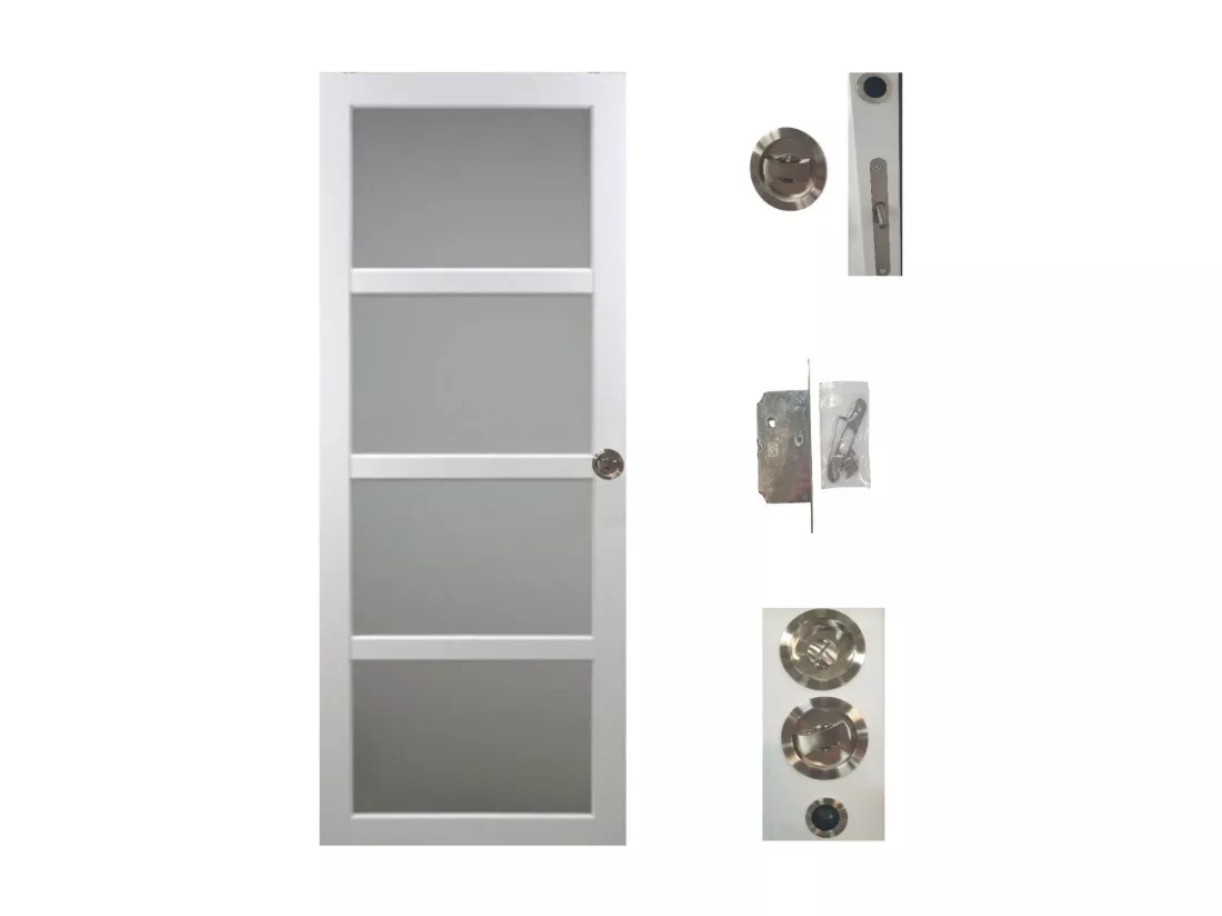Porte Coulissante Tana Blanc Vitree H204 X L73 + Serrure à Condamnation Gd Menuiseries
