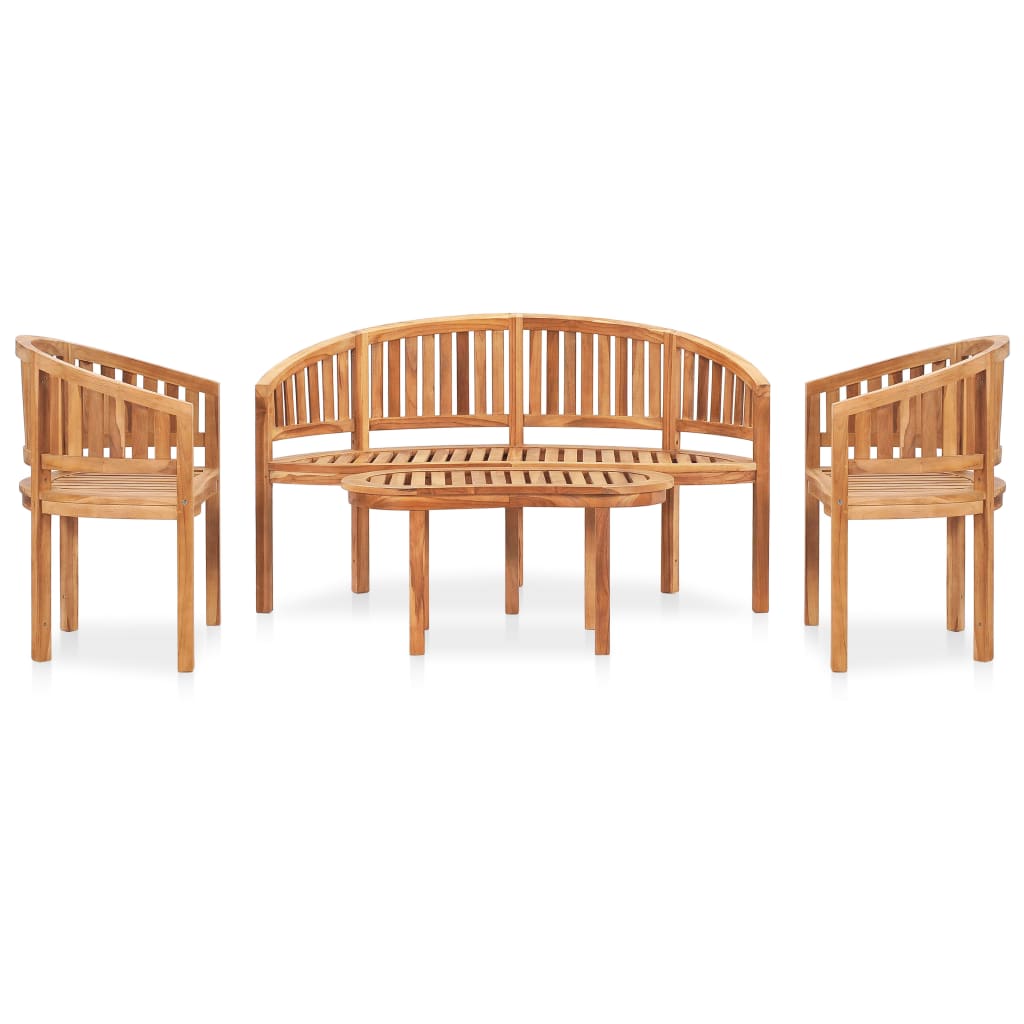 Salon de jardin meuble d'extérieur ensemble de mobilier 4 pièces en forme de banane bois de teck solide