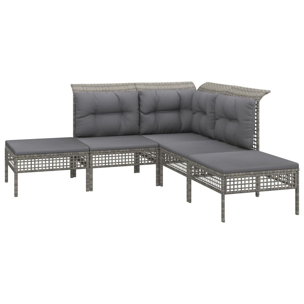 Salon de jardin meuble d'extérieur ensemble de mobilier 9 pièces avec coussins gris résine tressée