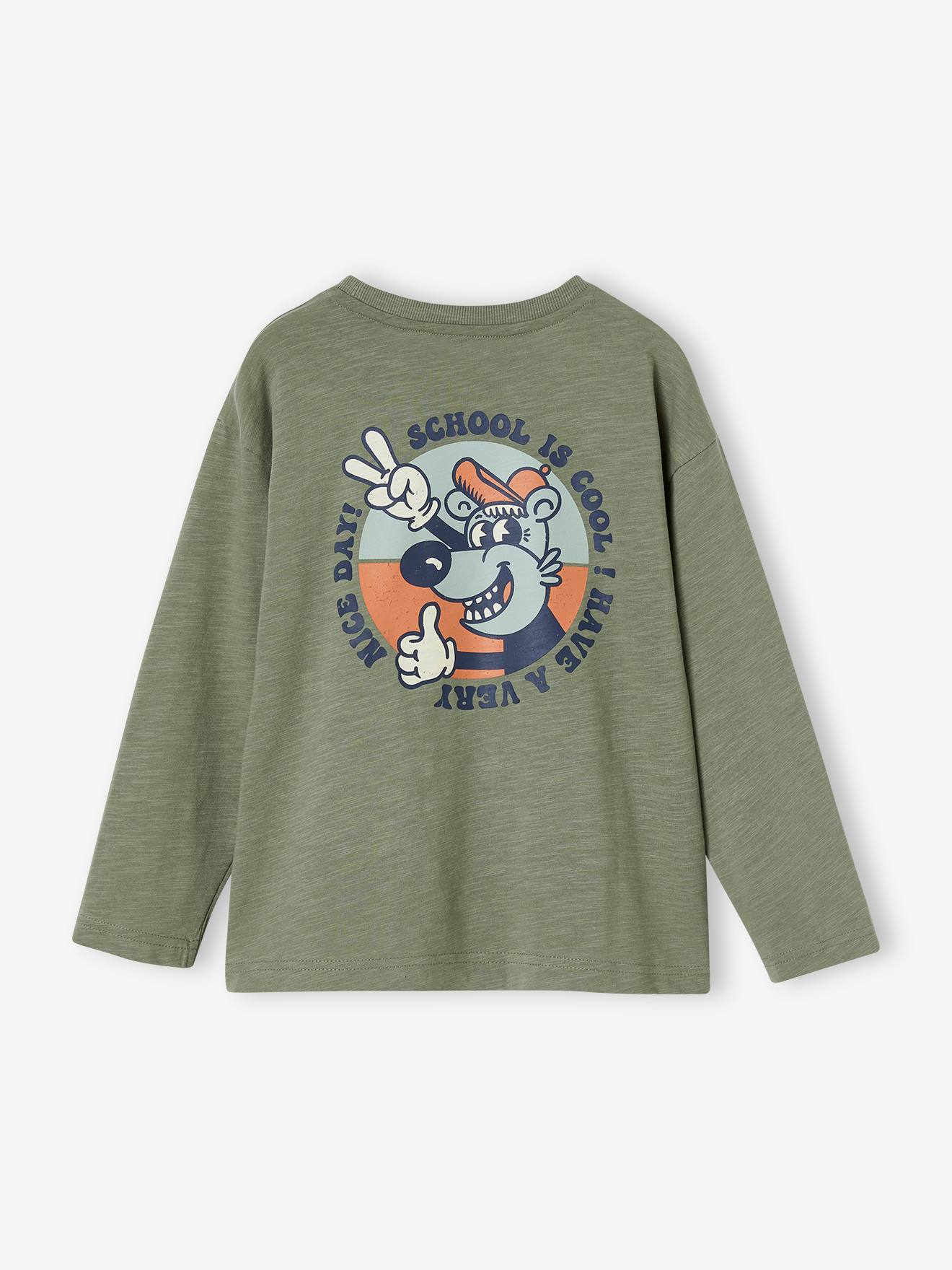 Camiseta azul-escura com estampa grande nas costas para meninos