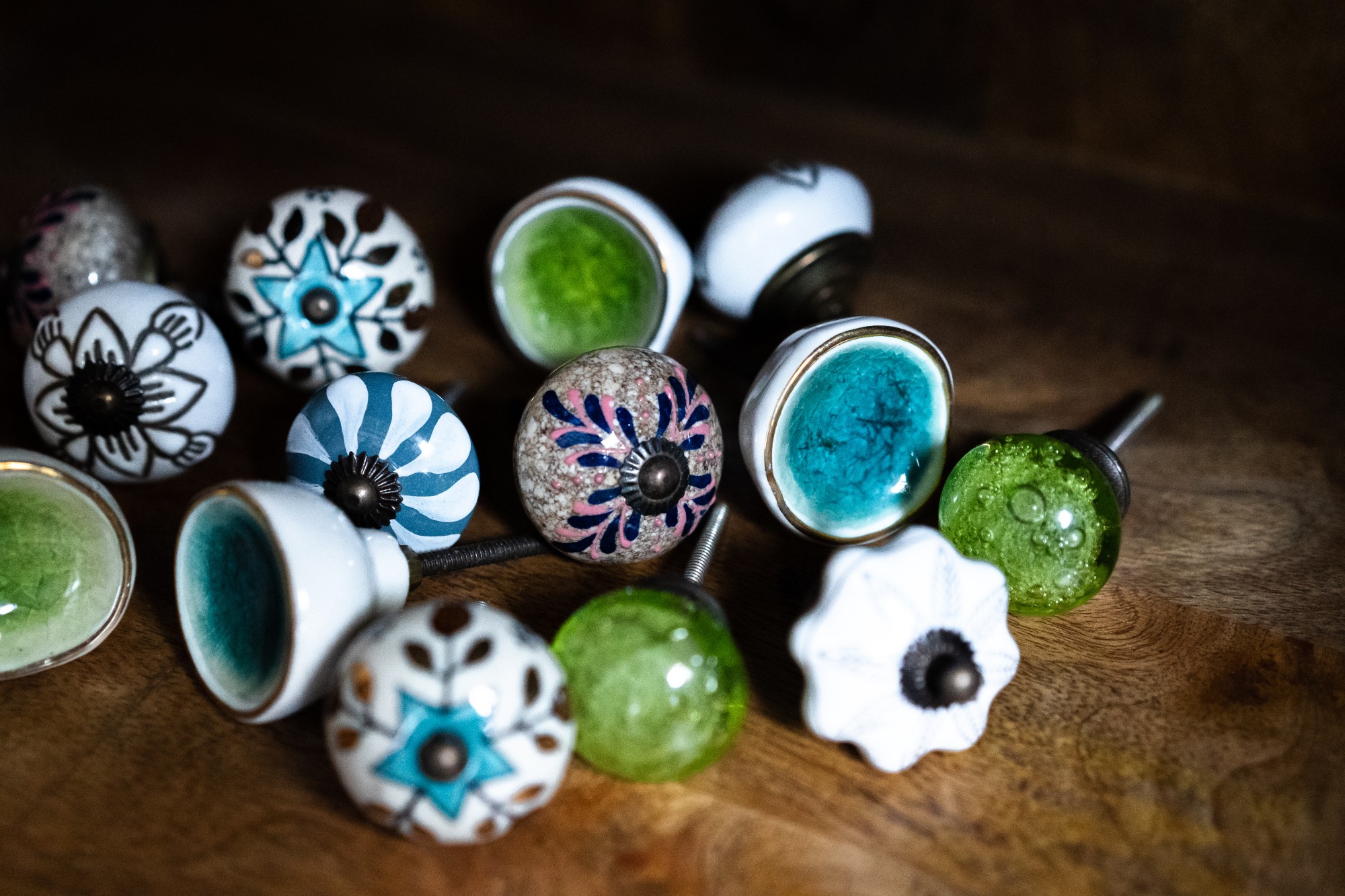 Keramik-Knauf 'Blume', blau, Ø 4 cm günstig bestellen