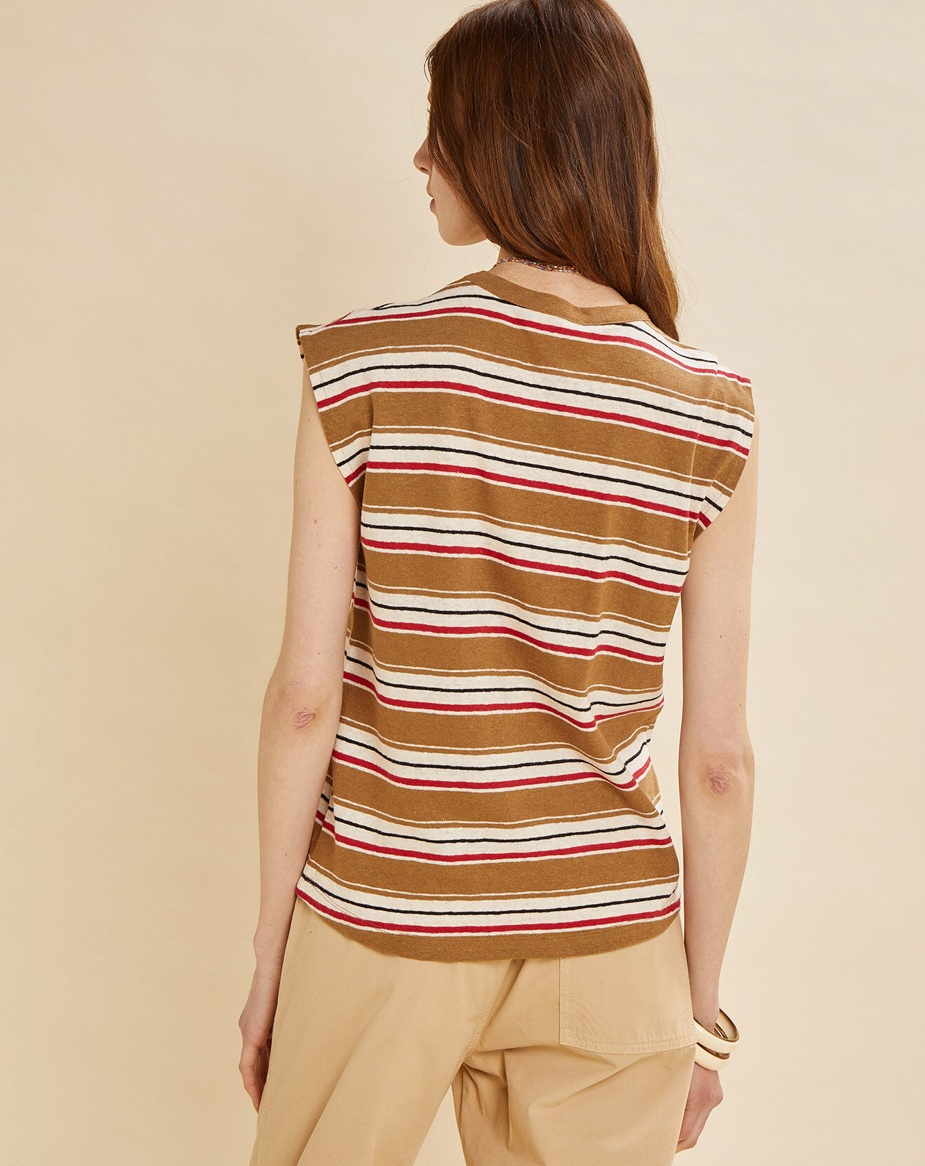 Chloé Stora T-Shirt en Lin & Coton Fanny camel